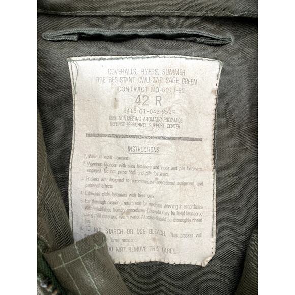 Air Force Pilot Coveralls Jumpsuit Flyers CWU-27/P Military Sage Green 42R - Picture 3 of 9